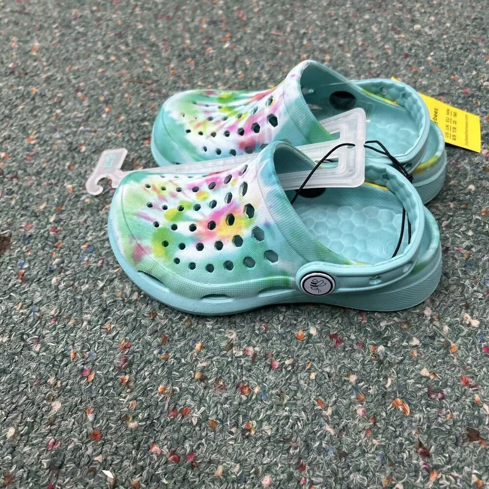 Joybees Kids Active‎ Clogs Teal With Splash Color + Strap Size 8/9 NWT